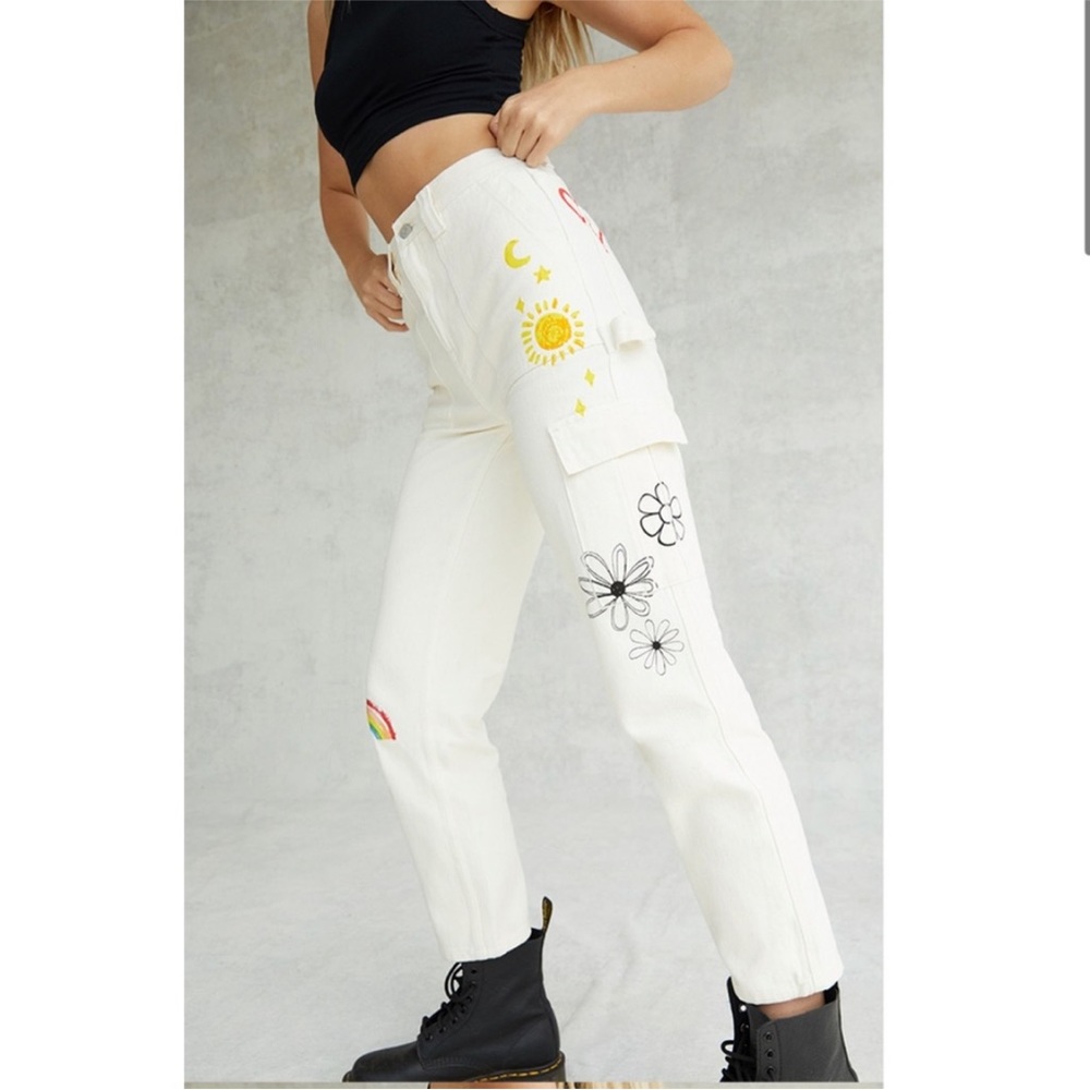 PacSun Sketchbook Cargo Skate Jean | Off White Denim Butterfly Rainbow